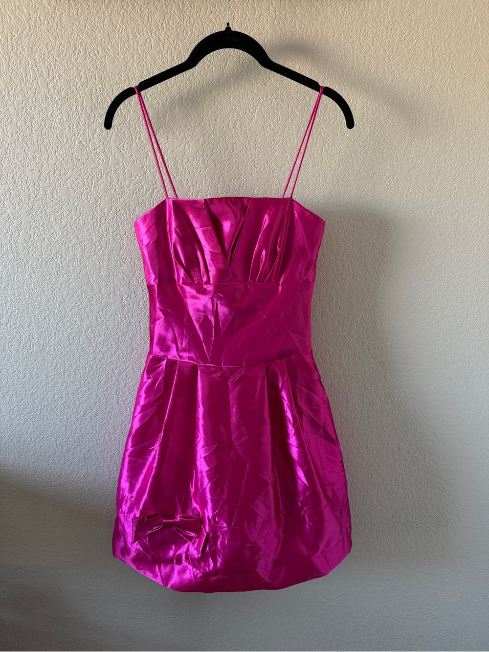 Vintage Jessica McClintock for Gunne Sax Hot Pink Satin Mini Party Dress Size 3 - Picture 2 of 5
